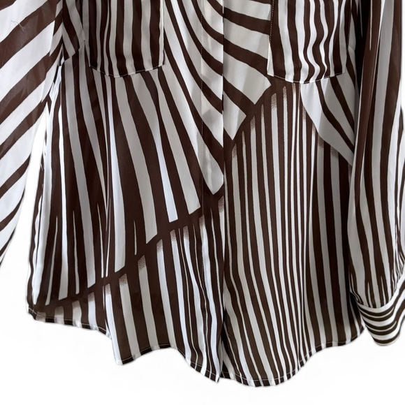 Striped Brown and White Women's Button-Up Shirt - Picture 7 of 12